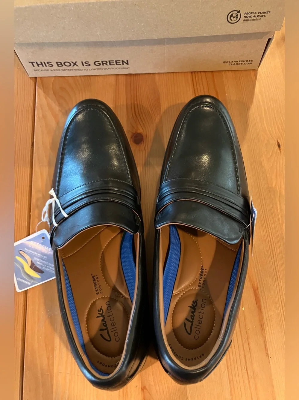 NEW Clarks Whiddon Step Black Leather Penny Loafers Extreme Comfort Size 13W